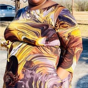 Plus size brown and gold maxi dress with pockets